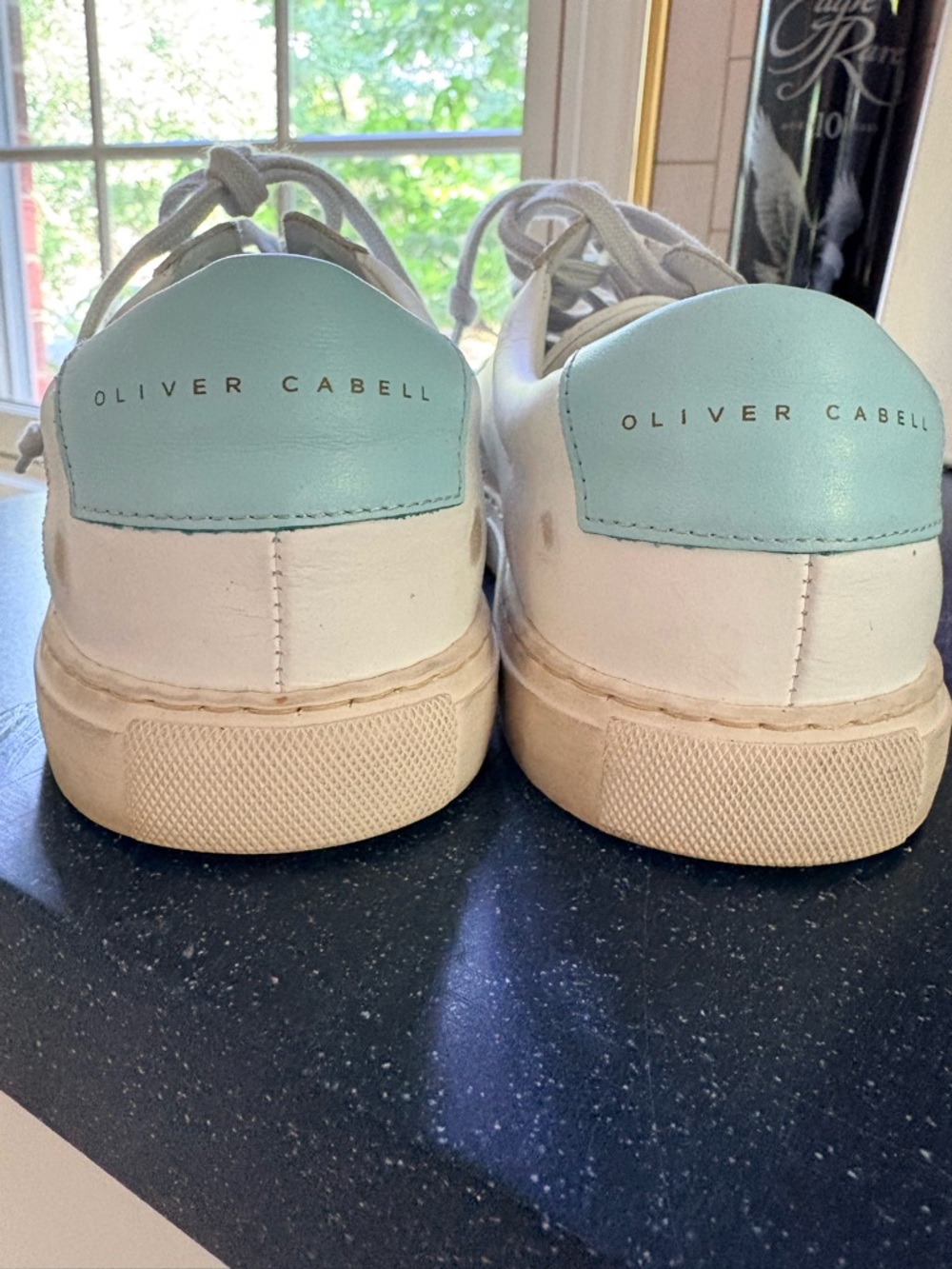 Oliver Cabell White Sneakers with Mint Heel Panels